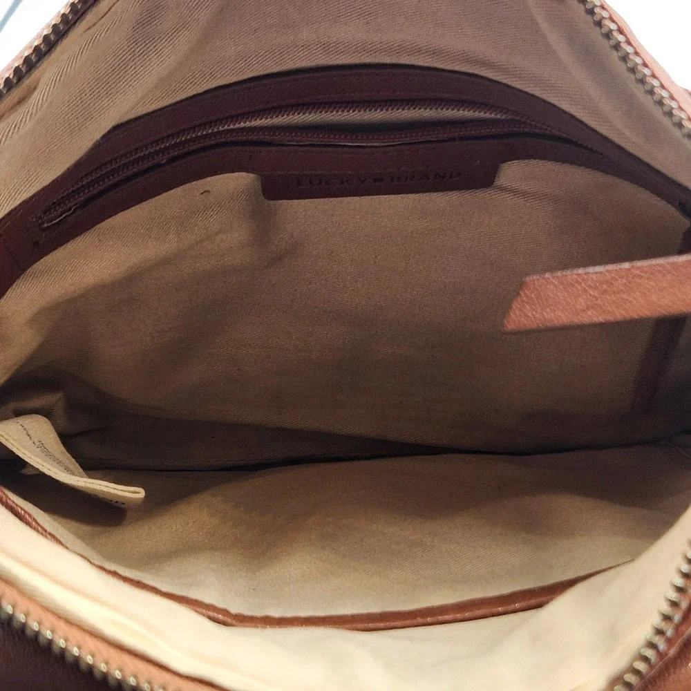 Lucky Brand Leather Crossbody Bag Brown Tan Adjustable Strap Made‎ in India